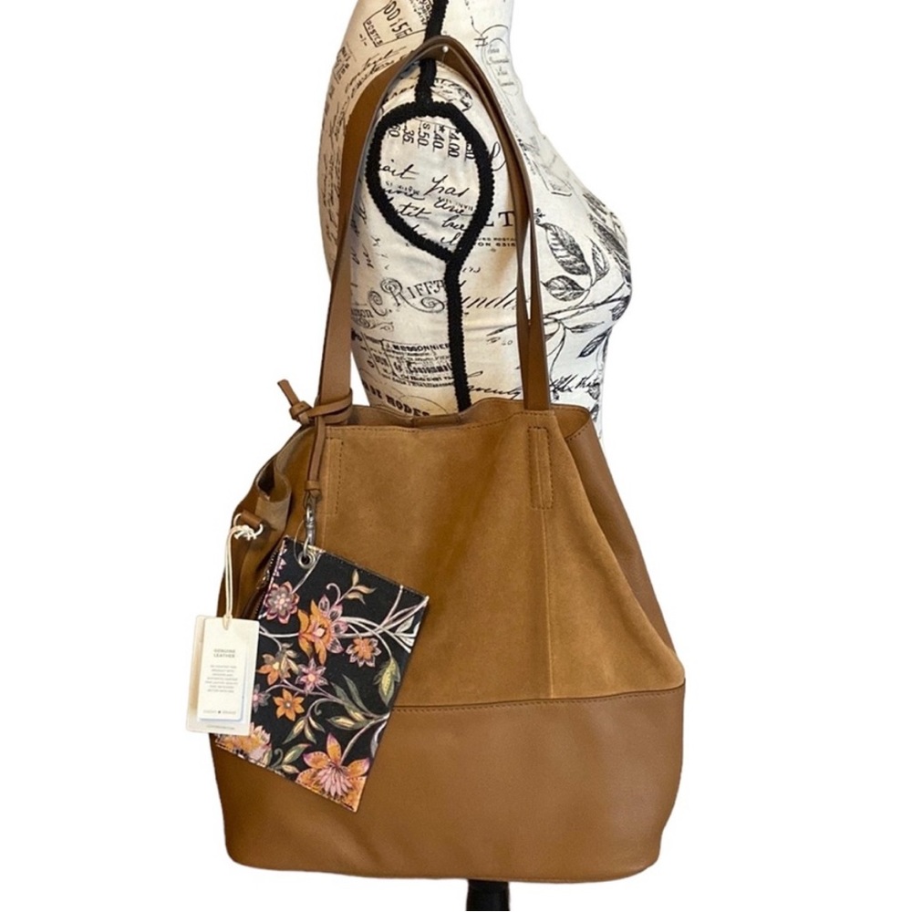 Lucky brand real leather and suede boho caramel brown  bag NWT!